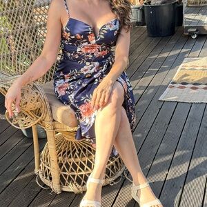 Lulu's Navy Floral High-Low Dress with Pink & Cream Blooms